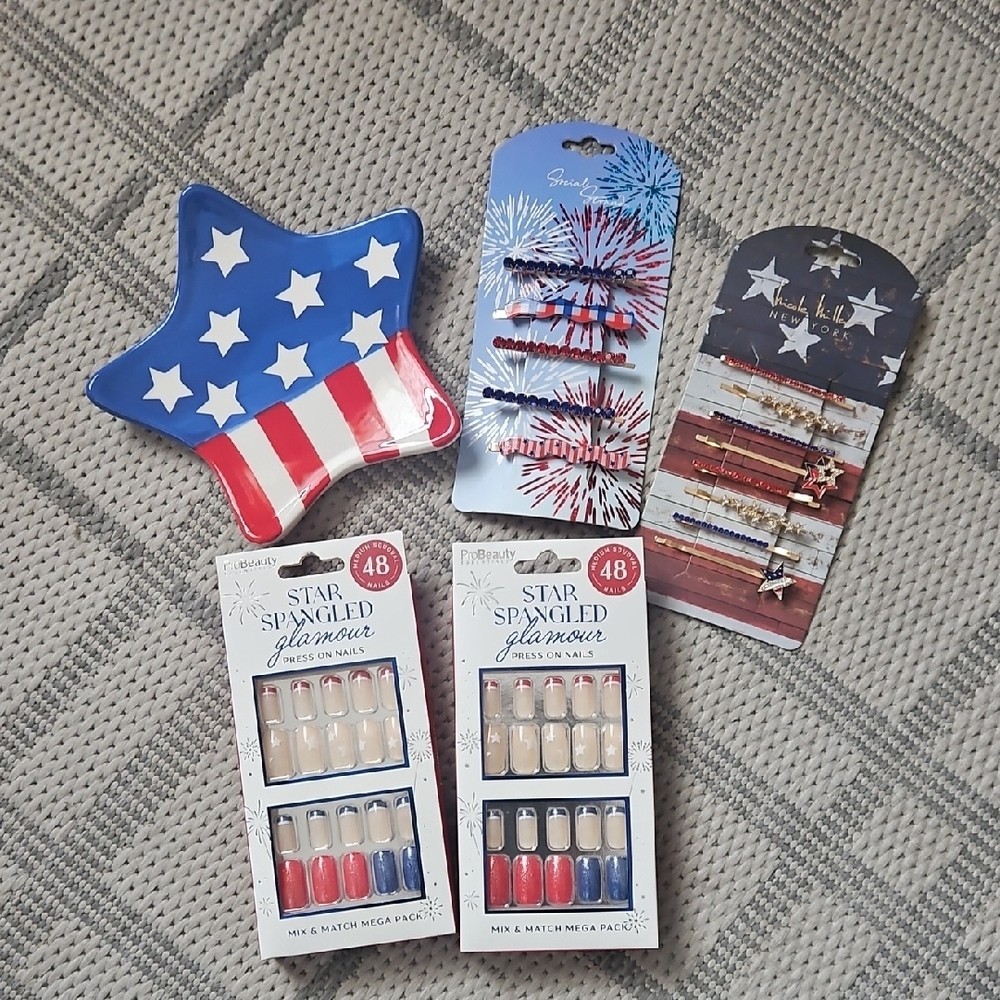 Patriotic Hair & Nail Set Plus Trinket Dish.  New